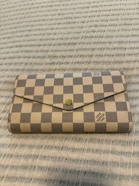 Checkered Long Wallet in Beige